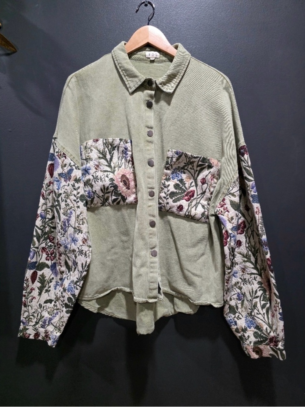 POL Olive Green Tapestry Shacket